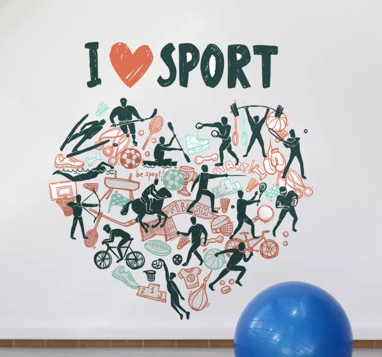 Sports wall decal i love sport - TenStickers
