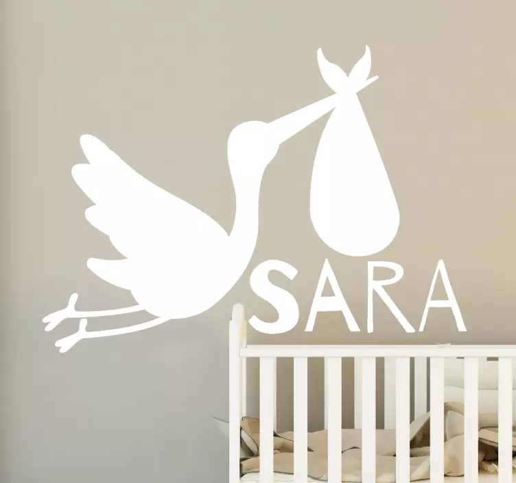 STORK DELIVERING NEWBORN NAME pet wall sticker - TenStickers