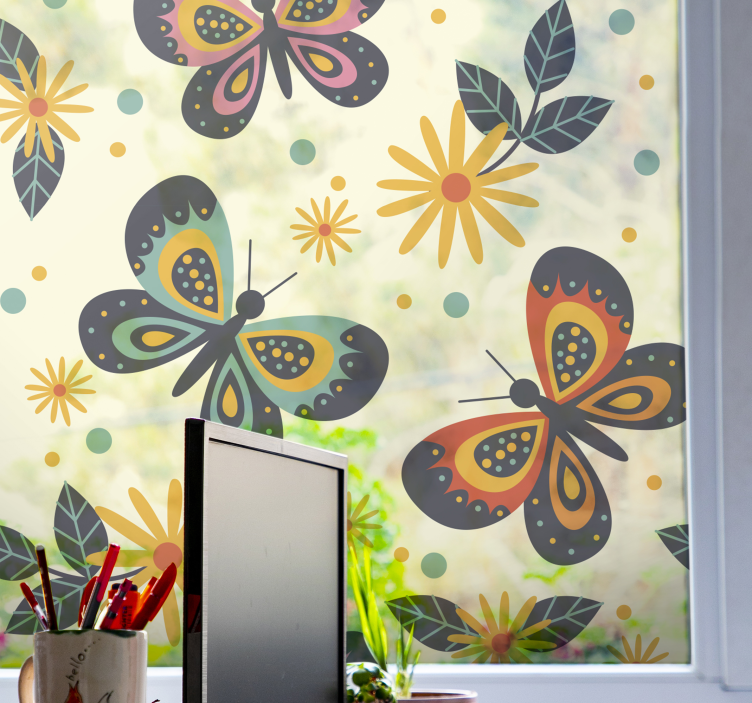 Sunflower and butterflies window sticker - TenStickers
