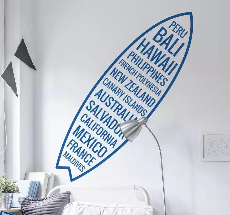 Surf Board with Countries Sticker - TenStickers