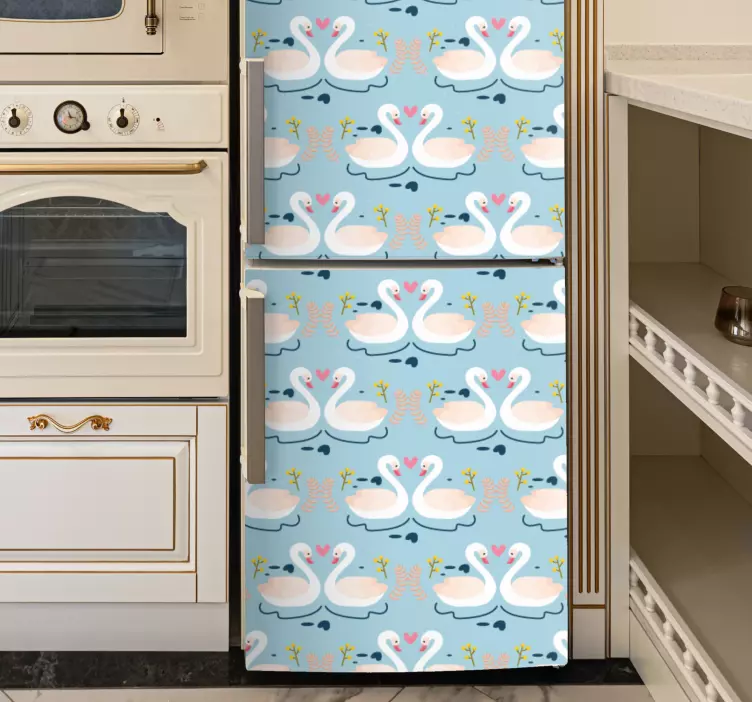 Swans in love on blue background fridge sticker - TenStickers