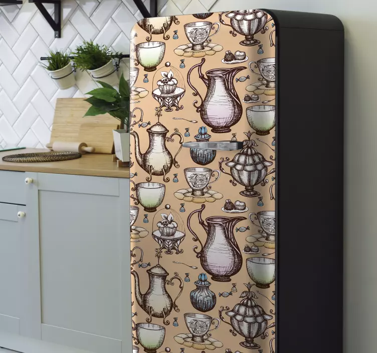 Tea pot collection fridge decal - TenStickers