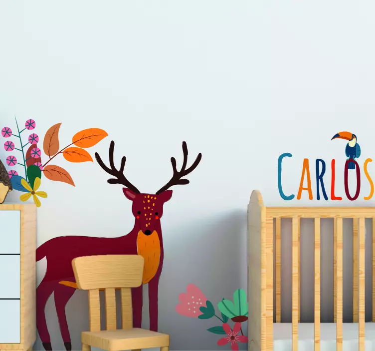 Tenango deer and bird with name decal - TenStickers