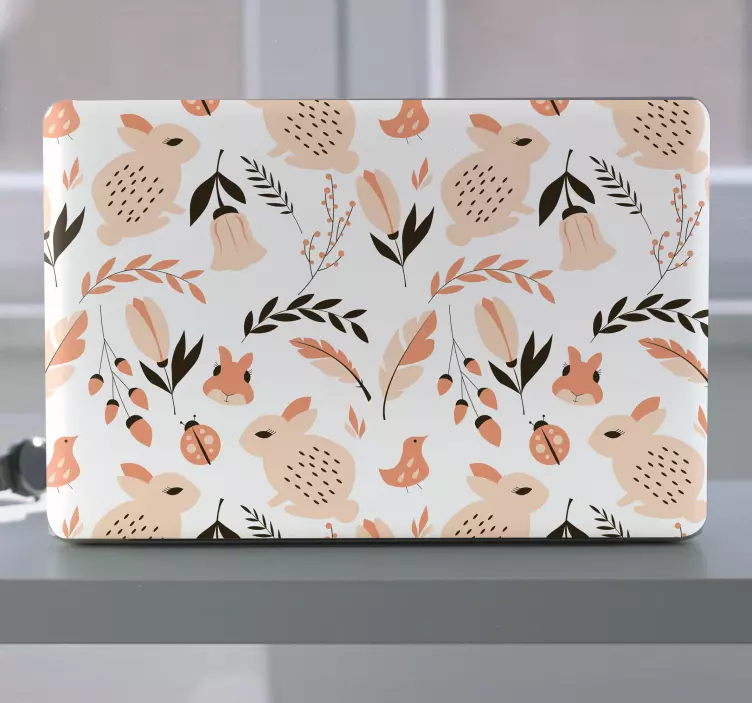 Tenango rabbits and flower laptop sticker - TenStickers
