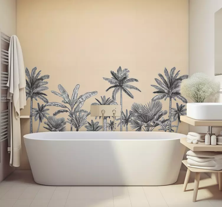 Tropical Trees Sketch Bathroom Wall Decal - TenStickers