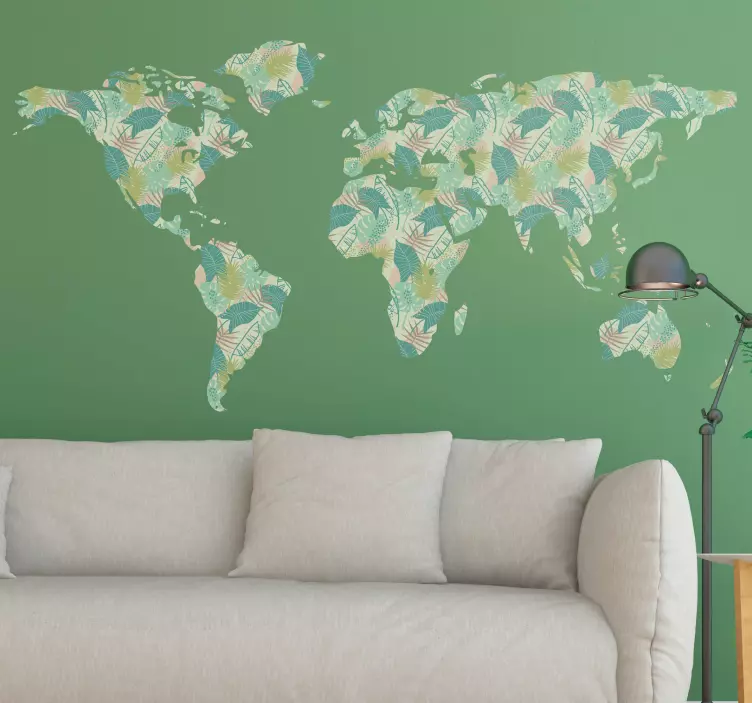 Tropical World Map Wall Sticker - TenStickers