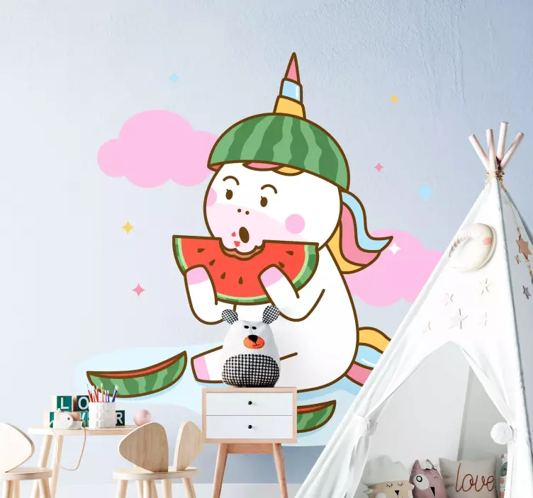 Unicorn Eating Watermelon pet wall sticker - TenStickers
