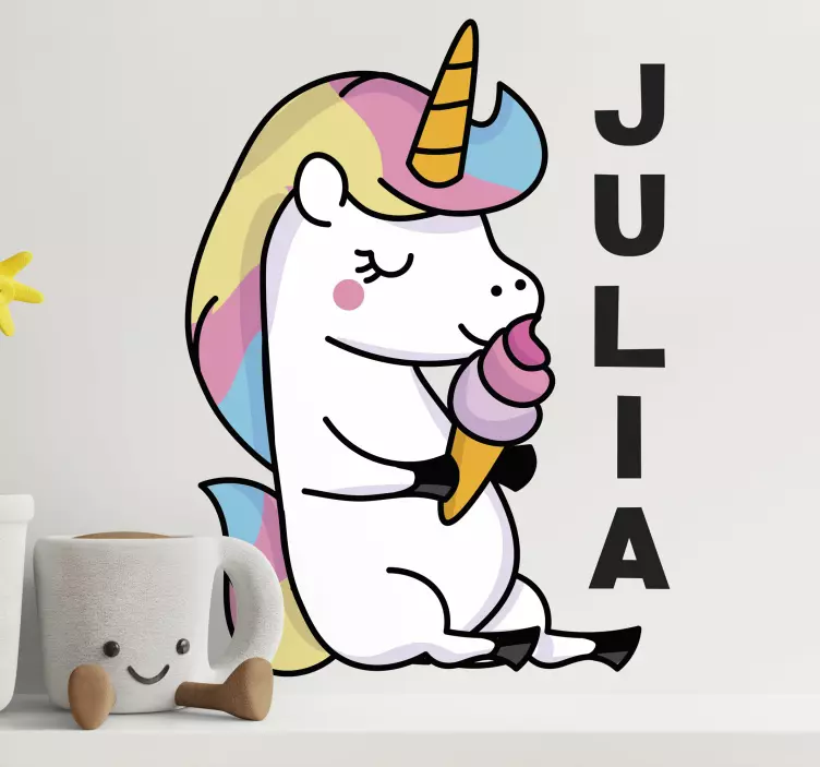 Unicorn with ice cream  Personalised decal - TenStickers