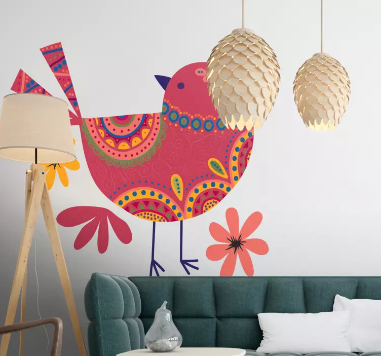 Colorful folk illustration bird wall decal - TenStickers