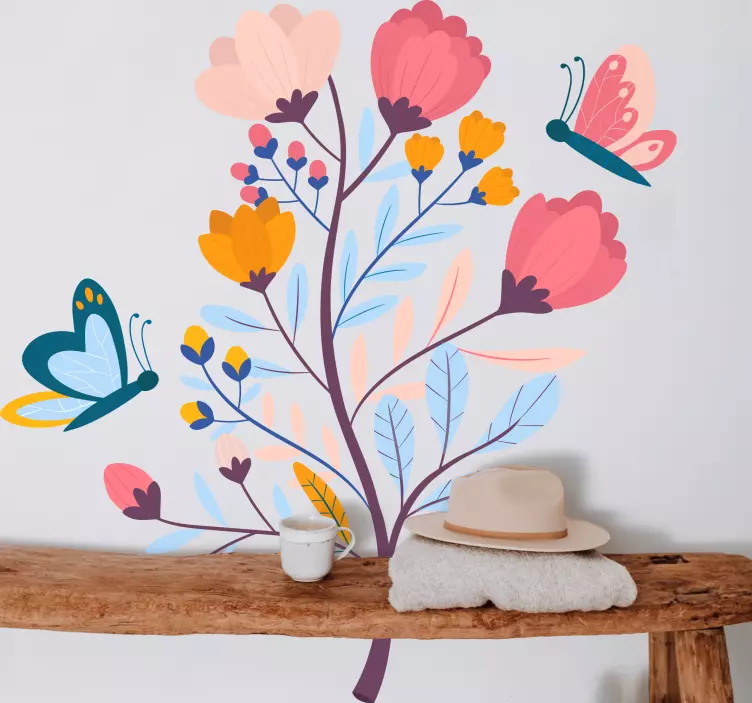 Vibrant flowers with butterflies flower wall sticker - TenStickers