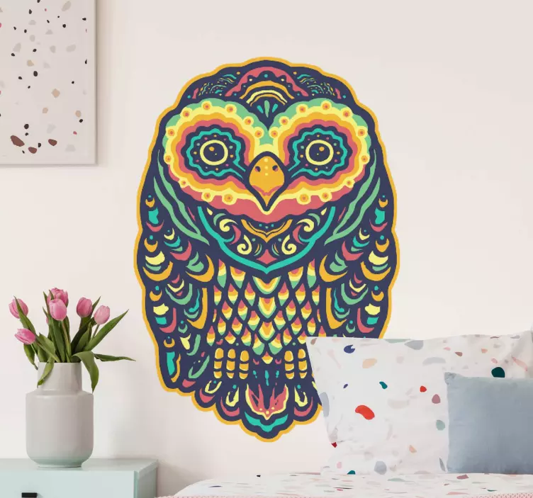 Vibrant Owl Illustration bird wall decal - TenStickers
