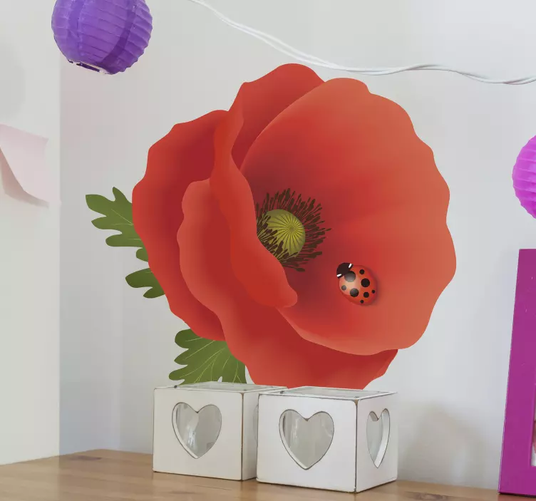 Vibrant poppy with ladybug flower wall sticker - TenStickers