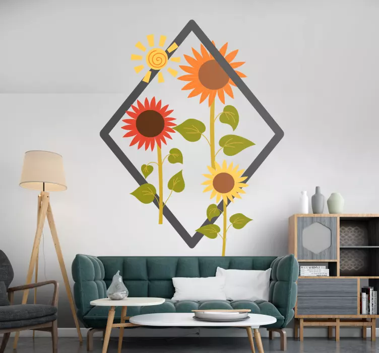 Vibrant sunflowers wall decal for living room - TenStickers