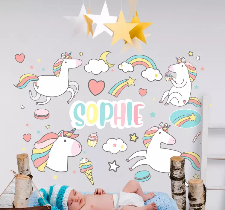 Vibrant unicorn wall stickers for kids - TenStickers