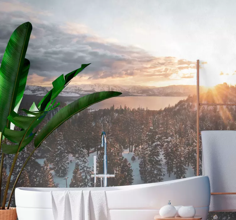 View of the mountain lake shower screen sticker - TenStickers