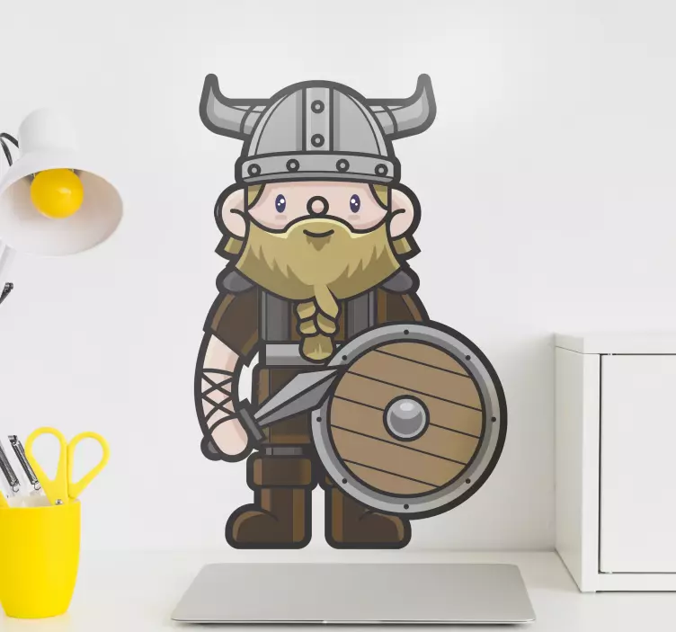 Viking holding shield and axe character decal - TenStickers