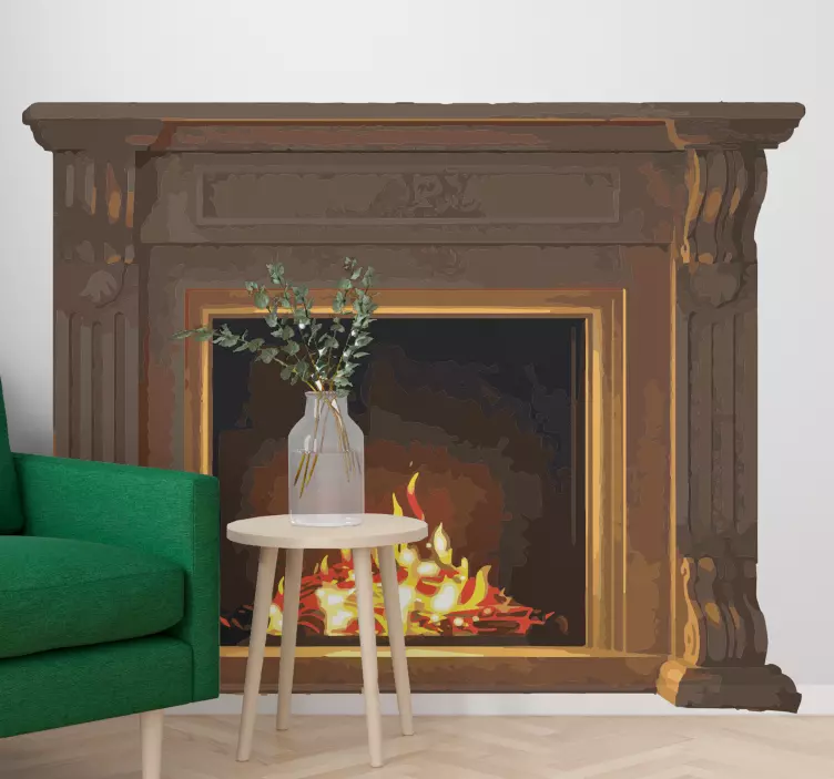Vintage fireplace effect 3d wall sticker - TenStickers