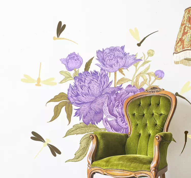 Wall sticker lavender peony arrangement - TenStickers