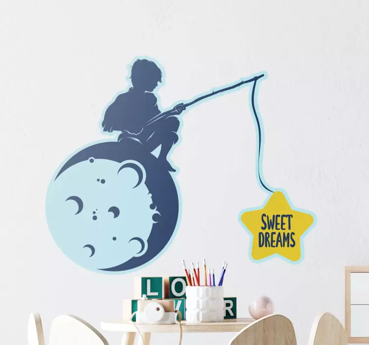 Wall stickers for kids child fishing at the moon - TenStickers