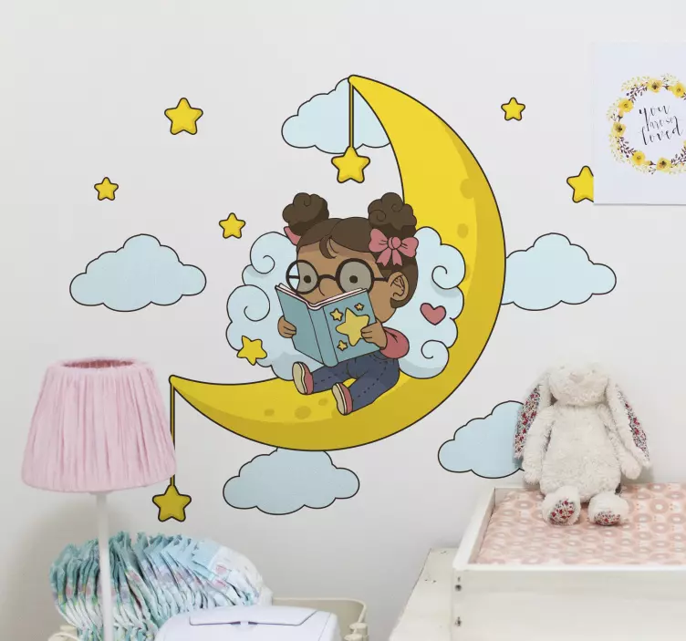 Wall stickers for kids child reading moon - TenStickers