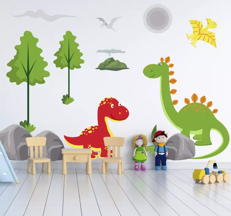 Wall stickers for kids colorful dinosaur scene - TenStickers
