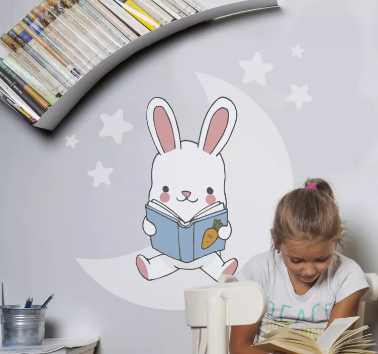 Wall stickers for kids playful reading bunny - TenStickers