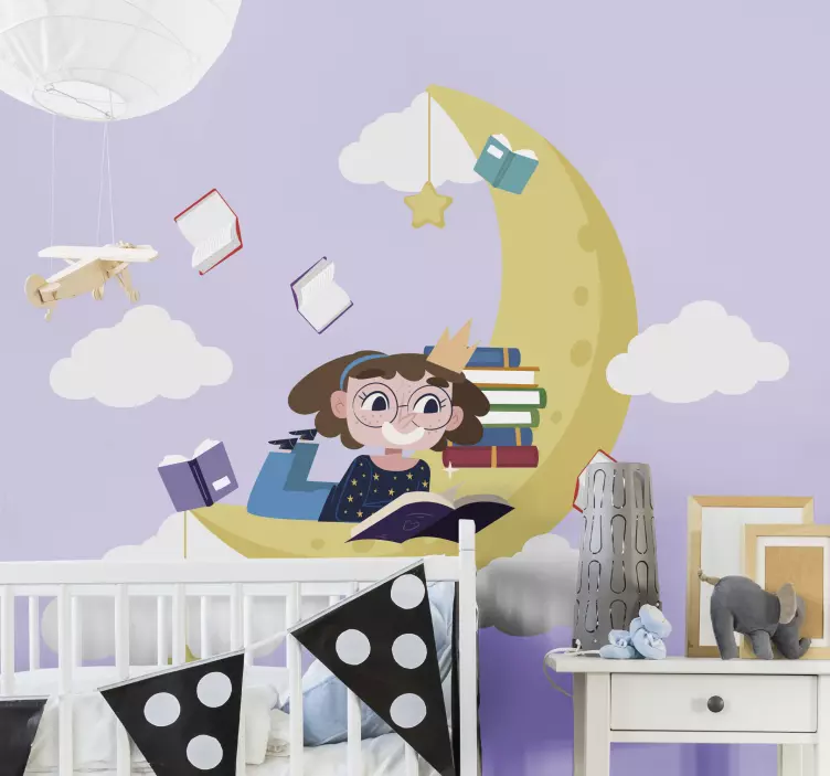 Wall stickers for kids reading girl moon - TenStickers