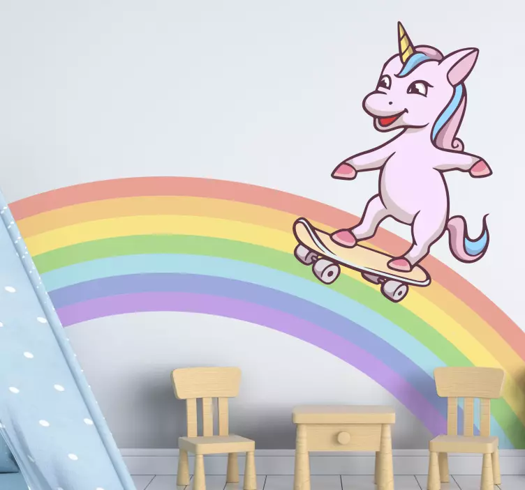 Wall stickers for kids skateboarding unicorn - TenStickers