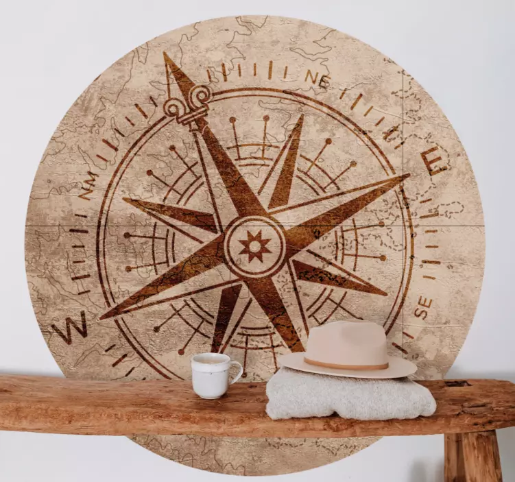 Warm old paper compass wall mural sticker - TenStickers