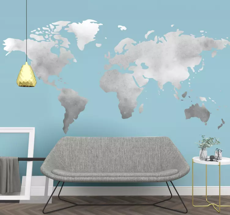 Watercolor continents world map wall sticker - TenStickers