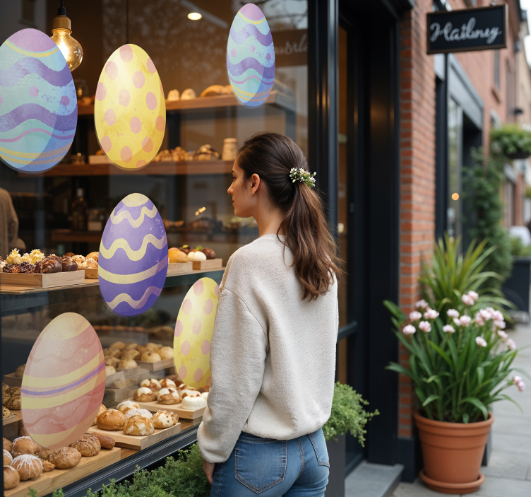 Watercolor eggs window decal for business - TenStickers