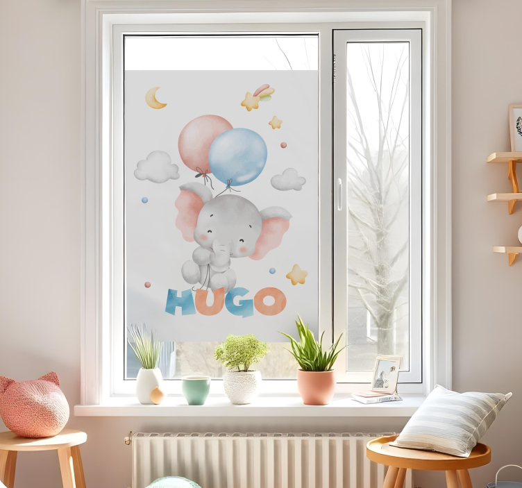 watercolor elephant with name window decal - TenStickers
