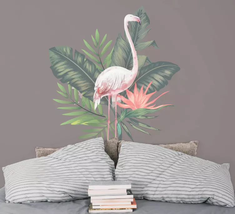 Flamingo and monstera leaves  bird decal - TenStickers