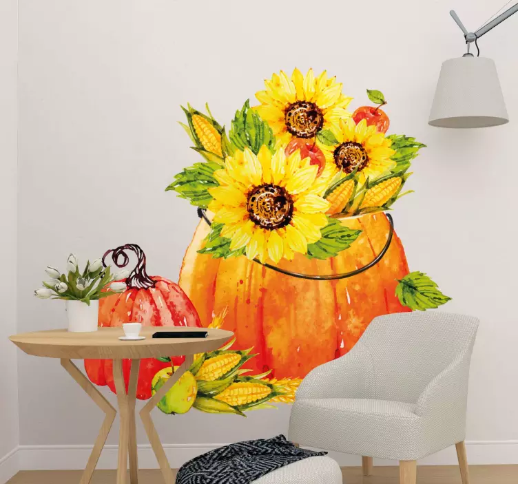Watercolour pumpkin and sunflowers wall sticker - TenStickers