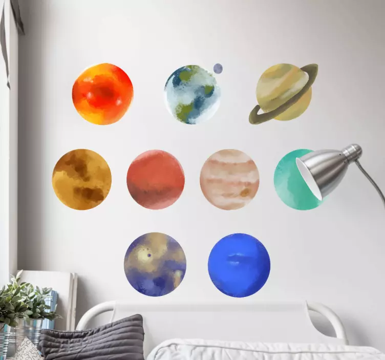 Watercolour Solar System pack travel stickers - TenStickers