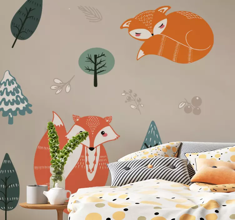 Whimsical fox designs wall sticker - TenStickers