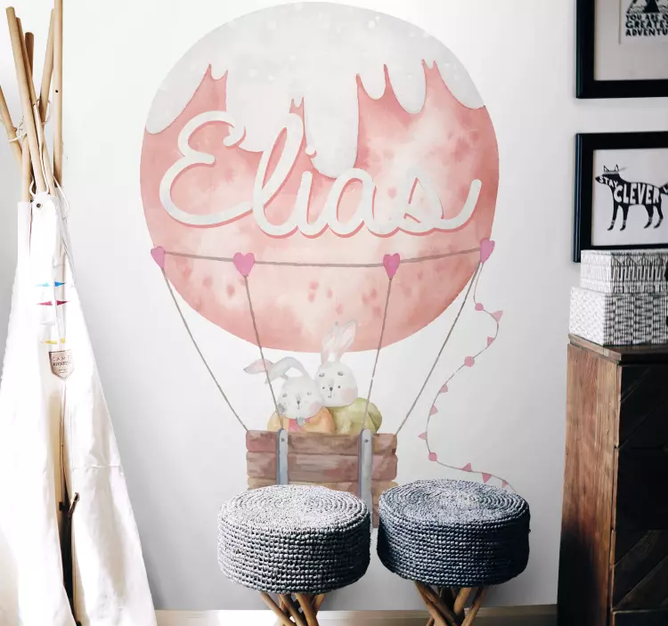 Custom pink air balloon wall stickers for kids - TenStickers
