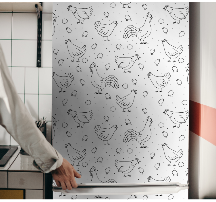 White and black rooster fridge sticker - TenStickers