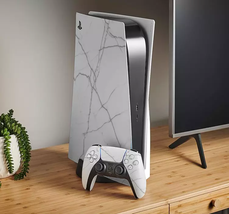 White marble motif PS5 sticker - TenStickers