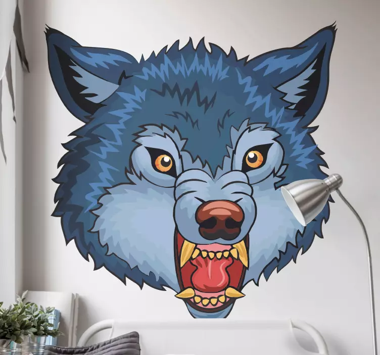Wolf cartoon angry blue wolf wild animal decal - TenStickers