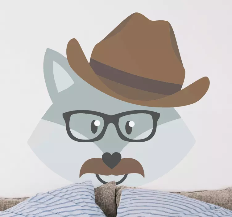 Wolf cartoon grey with mustache animal decal - TenStickers
