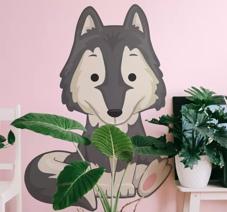 Wolf cartoon sitting paws animal decal - TenStickers