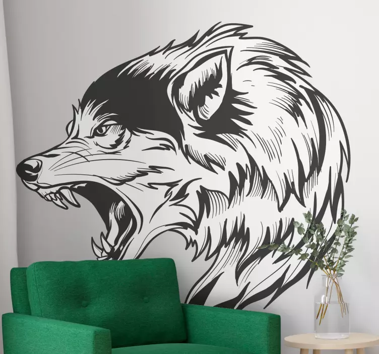 Wolf drawing black wolf facing animal decal - TenStickers