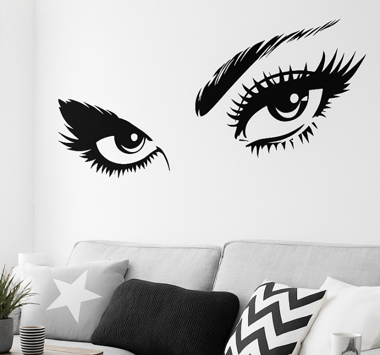 Woman's eyes looking wall decal for living room - TenStickers