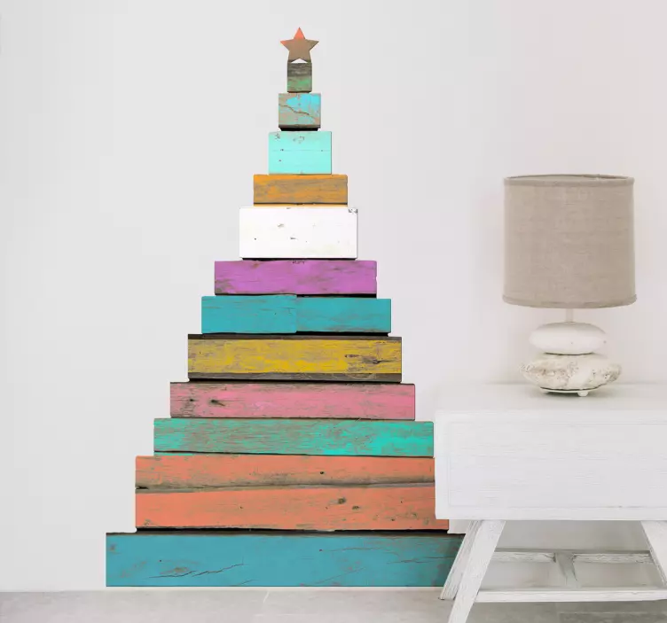 Wood effect Christmas tree christmas sticker - TenStickers