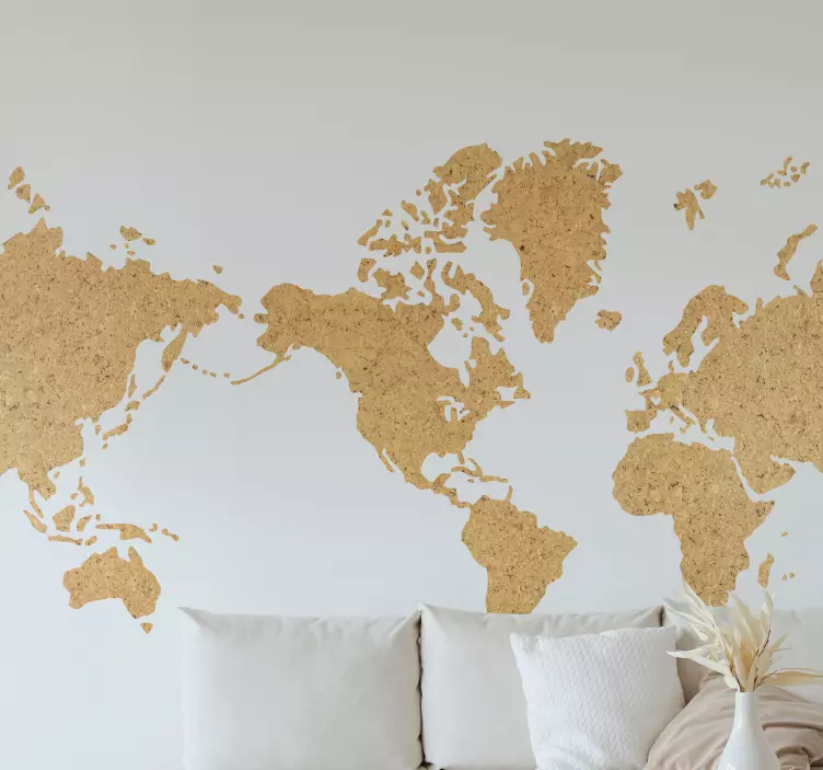 wooden work America world map wall sticker - TenStickers