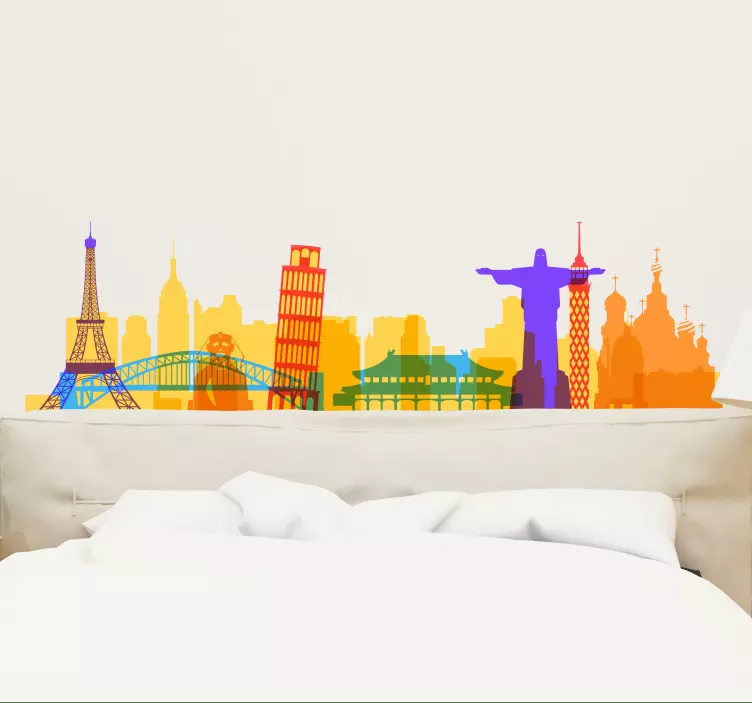 World in Watercolor skyline silhouette sticker - TenStickers
