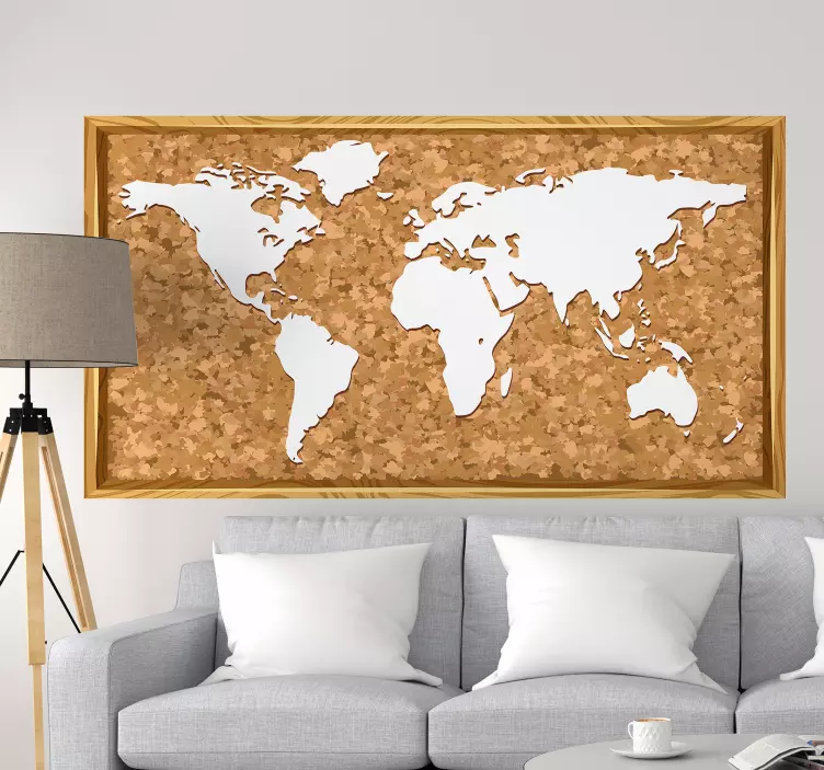 World Map Cork location wall sticker - TenStickers