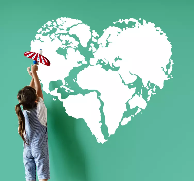 World map heart form  wall sticker - TenStickers