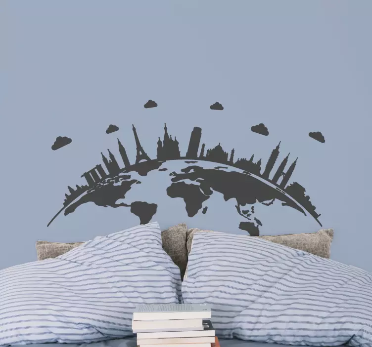 World map with historic monument - TenStickers